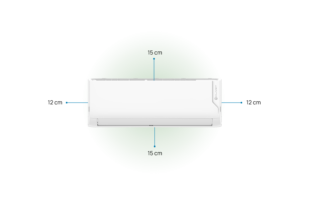 Respecter les distances 12 cm sur les côtés, 15 cm au-dessus et au-dessous.